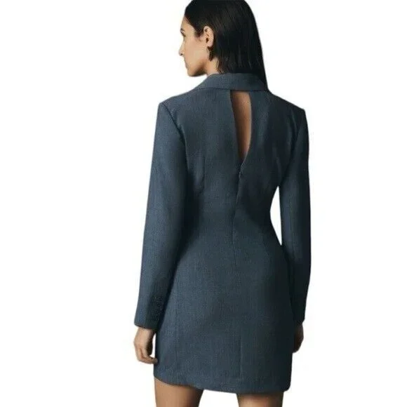 ANTHROPOLOGIE Long Sleeve V Neck Blazer Mini Dress Navy Size 16 NEW